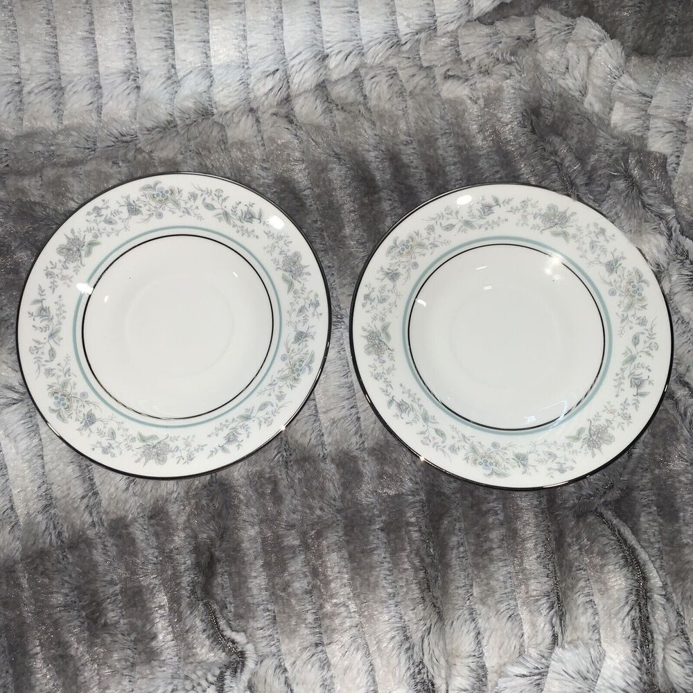 2 Oxford Lenox Bone China SPRING Floral, Aqua, Platinum - 6" TEA CUP SAUCER